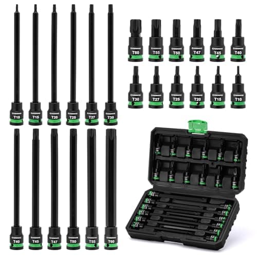 Image of CASOMAN 24PCS 3/8-Inch Drive Extra Long and Standard Torx Bit Socket Set, T10-T60, Length: 2" & 6", CR-V & S2