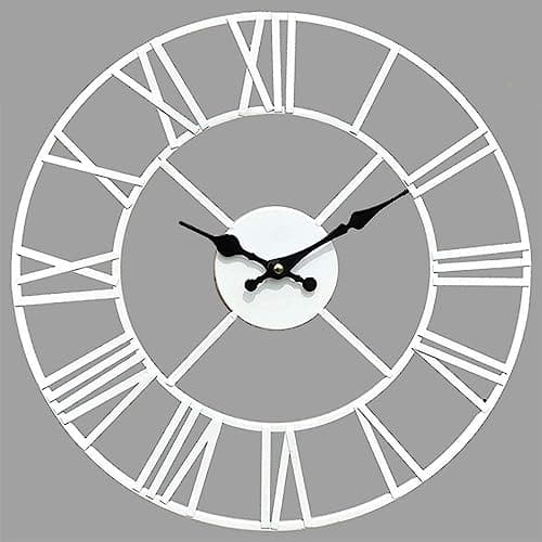 Image of Klass Home 40cm White Indoor/Outdoor Silent Non-Ticking Large Roman Numerals Wall Clock - Suitable For Living Room & Kitchen