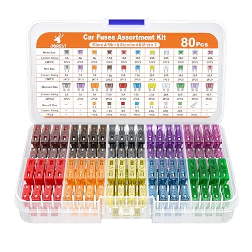 Image of JOREST 80Pcs Car Fuse Assortment Kit, 26 Mini Blade Fuses Automotive + 25 Standard Auto Fuses + 22 Micro Fuse + 7 Micro2 – for RV/Truck/Motorcycle(2A 3A 5A 7.5A 10A 15A 20A 25A 30A 35A 40A)
