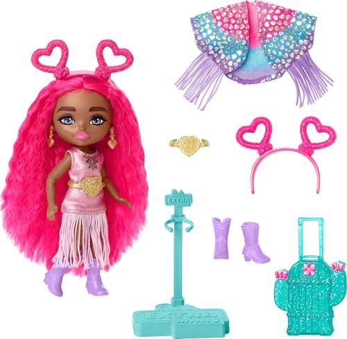 Image of Barbie Extra Minis Travel Doll With Desert Fashion, Extra Fly Small Doll, Fringe-Trimmed Outfit With Accessories, HPB19