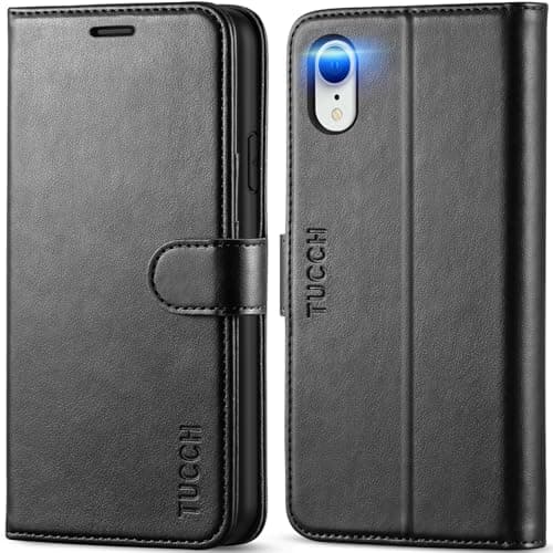 Image of TUCCH Case for iPhone XR (6.1"), Magnetic PU Leather Wallet Folding Case with[RFID Blocking][Shockproof TPU][Viewing Stand][Card Slots] Protective Flip Folio Case Compatible with iPhone XR, Black