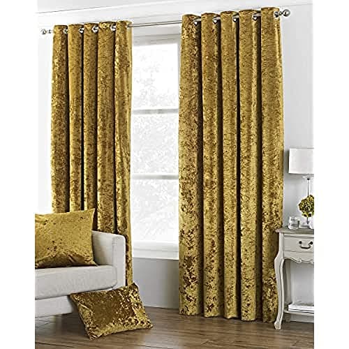 Image of Paoletti Verona CRUSHED VELVET Eyelet Curtains, 90" x 54" (229 x 137 cm), Ochre Yellow