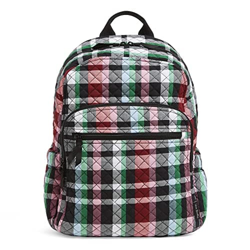 Image of Vera Bradley Women's Campus Backpack, Bookbag, Ribbons Plaid-Recycled Cotton, One Size