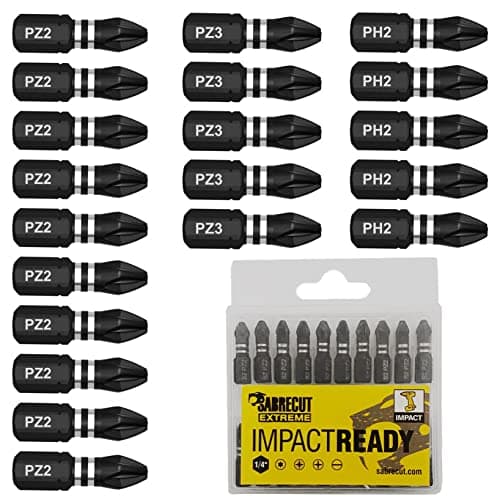 Image of 20 x SabreCut SCPB25_20 25mm PZ2 PZ3 PH2 Impact Screwdriver Driver Bits Set Single Ended PoziDriv POZI No.2 No.3 Phillips No.2 Heavy Duty Including Storage Box