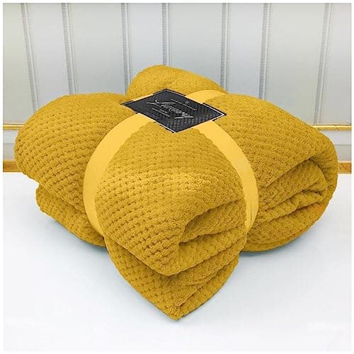 Image of VELVETIO Luxury Waffle Fleece Popcorn Throw, Extra Large Thermal Warm Honeycomb Blanket, Soft & Cosy 100% Polyester Snuggle Sofa Bed Throws, 150 x 200cm, Ochre