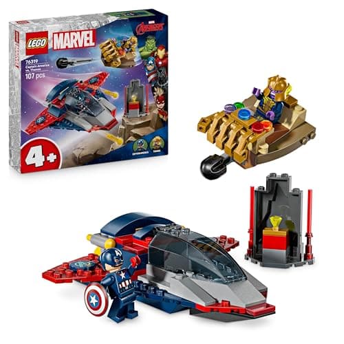 Image of LEGO ǀ Marvel Captain America vs. Thanos - Avengers Building Toy with a Jet Plane & 2 Minifigures with Accessories incl. Cap's Shield - Super Hero Gift for 4+ Year Old Boys - 76319