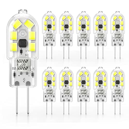 Image of Cxyemt 2W G4 LED Light Bulb Cool White 6000K, Replacement 20W Halogen Bulb, Non Flicker AC/DC 12V Energy Saving G4 LED Capsule Bulbs, Non-Dimmable, 10 Pack
