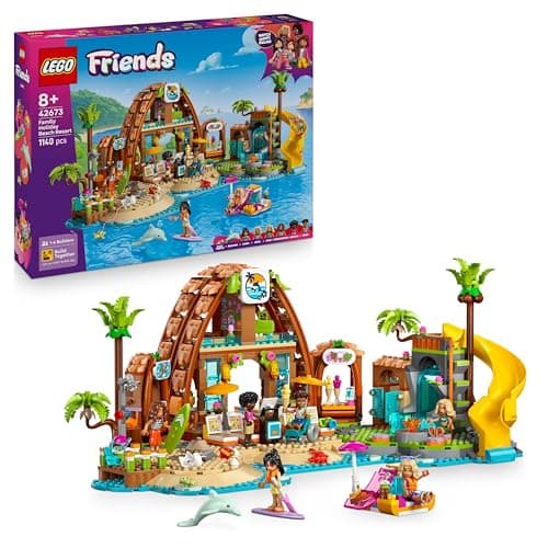 Image of LEGO Friends Family Holiday Beach Resort Toy with 6 Mini Dolls, plus Turtle & Dolphin Animal Figures, an Ice Cream Stand and Accessories - Creative Birthday Gift for 8+ Year Old Girls - 42673