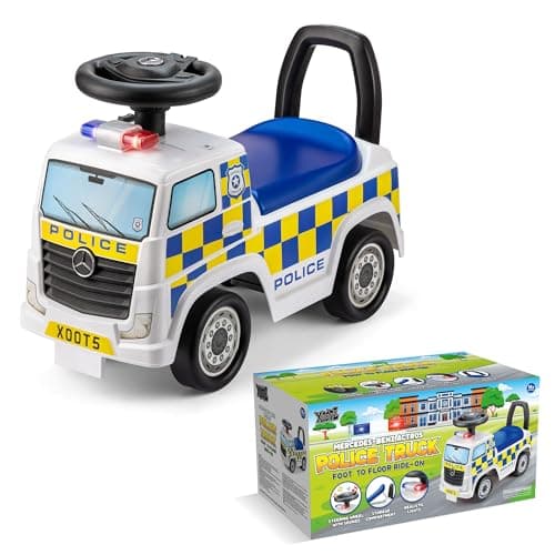 Image of Xootz Mercedes Benz Police Foot to Floor Ride On, Officially Licensed Kids Ride On Car with Flashing Lights and Horn, Manual Ride On for Ages 18 Months+