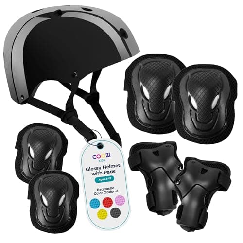 Image of COOZi Glossy Helmet and Pad Set for Kids - Adjustable Protective Gear with Knee, Elbow & Wrist Pads, Safety Set, Cycling, Skateboarding, and Scooting for Boys & Girls Ages 3-12