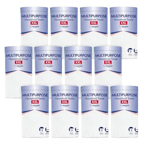 Image of by Amazon Multipurpose Kitchen Roll, 3-Ply, XXL Household Towel, 12 Rolls (Pack of 1), 100 Sheets per Roll, FSC Certified