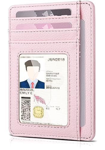 Image of Teskyer Women Card Holder Wallet, Slim Credit Card Wallets, Minimalist, RFID Blocking, 1 ID Window, Holds up to 8 Cards, Light Pink