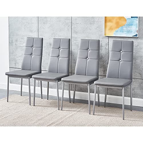 Image of Panana Modern Set of 4 Dining Chairs Set Faux Leather Padded Seat High Back Home Kitchen Furniture Chairs (Grey)
