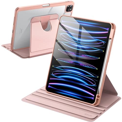 Image of JETech Rotating Case for iPad Pro 11-Inch 2022/2021(4th/3rd gen) with Pencil Holder, 360 Degree Rotation Protective Stand Cover Clear Back, Auto Wake/Sleep (Rose Gold)