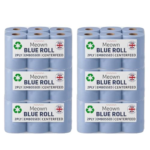 Image of Meown Blue Centrefeed Roll 2-Ply – Heavy Duty Embossed Cleaning Towels | Perforated, Absorbent Blue Paper & Industrial Tissue Roll for Kitchen, Garage, Home, Commercial Use– Pack of 6 (36 Rolls)