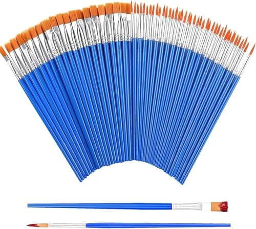 Image of Outtshop Small Paint Brushes, 60 Pcs Paintbrushes with Flat and Round Pointed, Face Paint Brushes Art for Acrylic, Watercolor, Oil and Gouache Paints Ideal for Body Face, Decorations (100)
