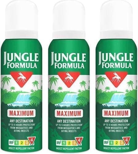 Image of Jungle Formula Maximum Insect Repellent Spray, Up to 10 Hours Protection Against Mosquitoes, Midges & Biting Insects, 125ml (Pack of 3)