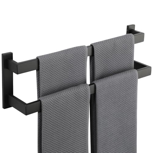 Image of SAYAYO Black Towel Rail Wall Mounted 50CM Double Bath Towel Holder for Bathroom Kitchen, 2-Tier Towels Rack SUS304 Stainless Steel