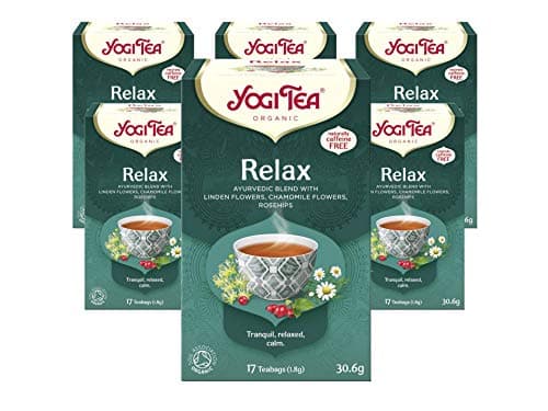 Image of Yogi Tea, Relax, Organic Herbal Tea, Naturally Caffeine Free, Blend of Linden Flowers, Chamomile Flowers and Rosehips, 6 Packs x 17 Tea Bags (102 Teabags Total)