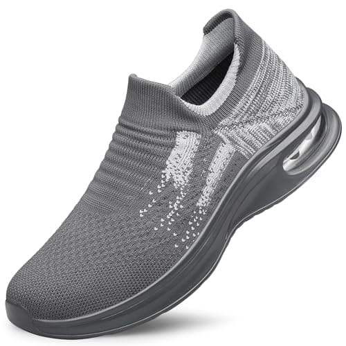 Image of SURFING TREE Mens Slip On Walking Shoes Non Slip Road Running Trainers Breathable Fashion Sneaker Lightweight Workout Shoes Grey Size 9