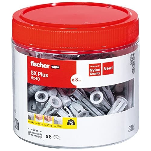 Image of fischer 567920 SX Plus Expansion Wall Plug, 8mm x 40mm, Tin of 80 Plugs