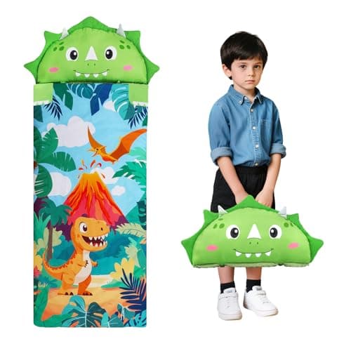Image of Kids Sleeping Bag with Pillow,All-In-One Nap Mat for Toddlers Boys Girls,Cosy Children Sleepover Bag for Travel Nursery,Gift for Birthday Christmas