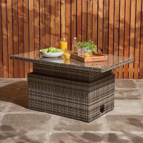Image of Home Treats Rattan Garden Furniture Table | Rising Coffee Table & Dining Table | Garden Patio Outdoor Large Dining Table Rising Lawn Furniture Set Conservatory