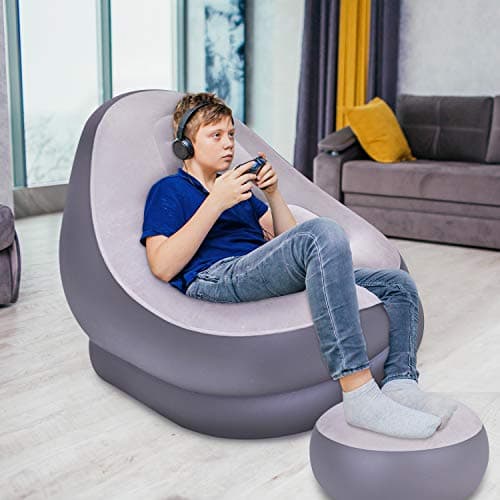 Image of Benross Avenli 88150 Inflatable 2-Piece Deluxe Lounger With Foot Stool/Perfect Chair For Gaming, Reading & Movie Watching/Lounger Size 116 x 98 x 83cm (L x W x H)