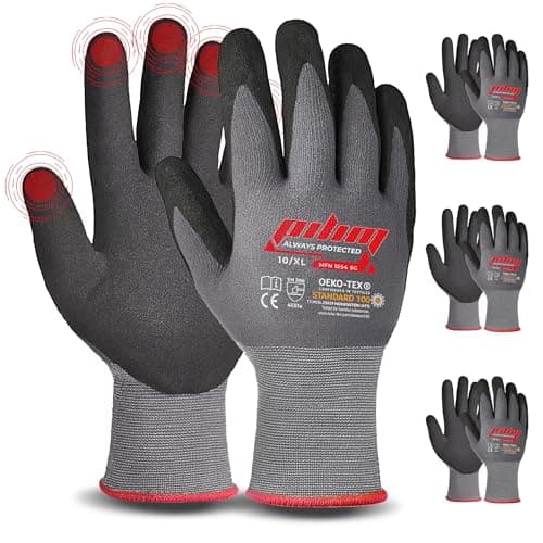 Image of Pilim Microfoam Nitrile Safety Gloves Work Gloves - 3 Pairs Size 10/XL with Secure Grip Gloves Ideal for Mechanics, Construction and Gardening - Available in 3, 6, or 12 Packs