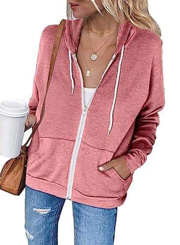 Image of Jhsnjnr Pink Ladies Jacket Casual Long Sleeve Sweatshirt Coat Lightweight Zipper Hoodies with Pockets