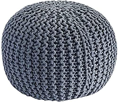 Image of Cloudmere 100% Cotton Natural Knitted Pouffe Footstool Bean Filled Chunky Handmade for Living Room Children or the Elderly Ottoman - Grey