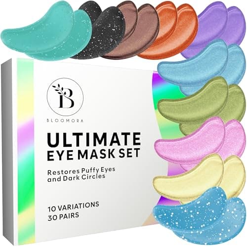 Image of BLOOMORA Variety Box Under Eye Gel Patches (30 PAIRS), Under Eye Patches for Puffy Eyes & Dark Circles, Hyaluronic Acid - Collagen Gel Pads for Reducing Appearance of Puffiness & Increased Hydration