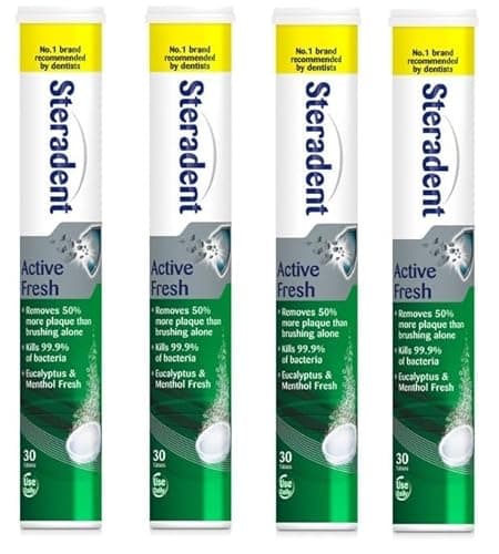 Image of Steradent Active Fresh Denture Cleaning Tablets 30 - Daily Denture Cleaning Bundle Tablets - Pack of 4