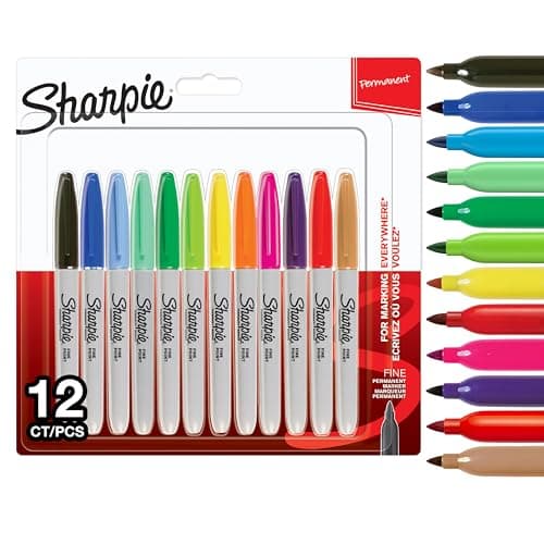 Image of Sharpie Permanent Markers | Fine Point for Bold Details | Assorted Colours | 12 Marker Pens