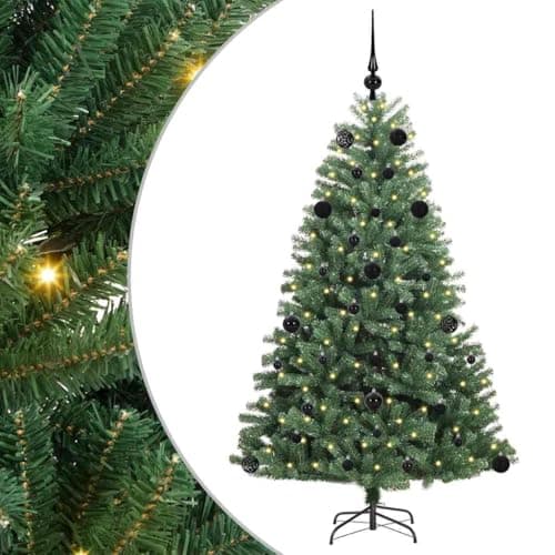 Image of vidaXL Artificial Hinged Christmas Tree Green 150 cm PVC and Metal, Modern, Cone-Shaped, Durable Artificial Christmas Tree for Holiday Decoration, Indoor Display, Warm White Lighting, Festive Decor