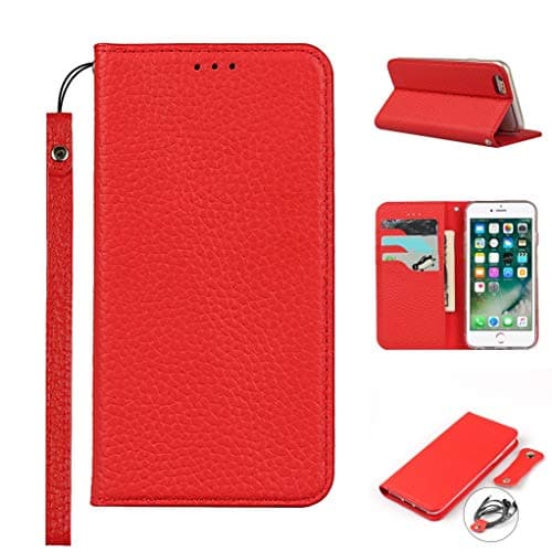 Image of Copmob iPhone 6 Plus Case,iPhone 6S Plus Case,Genuine Leather Flip Wallet Case,[3 Card Holders][Magnetic],Protective Phone Case Cover for iPhone 6 Plus/6S Plus - Red
