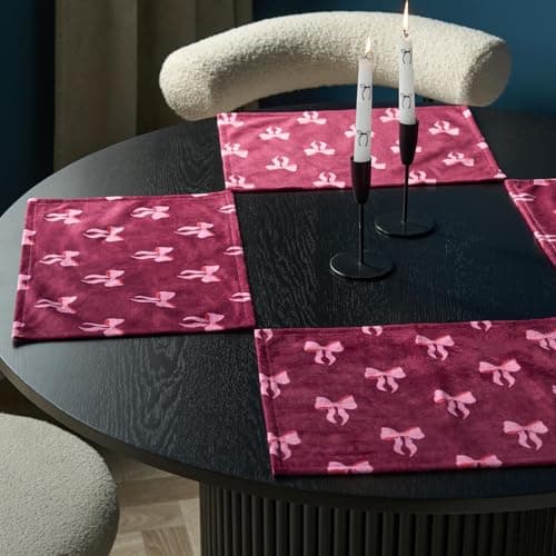 Image of OHS Bow Table Mats Set of 4, Matte Velvet Christmas Placemats Washable Non-Slip Heat Resistant Holiday Christmas Decorations Table Placemats for Dining Tables Wedding Party, Burgundy - 30 x 40cm