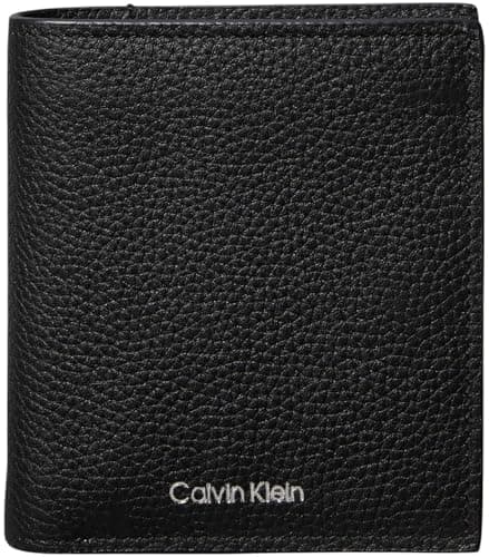 Image of Calvin Klein Men's FOIL Emboss Slim Trifold w Card LV04D1063G Wallets, Black (Black), One Size