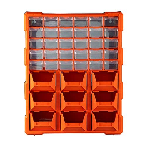 Image of Bond Hardware 39 Drawer Organiser for DIY Tool Bits Plastic Storage Units - Workshop Screws and Small Parts Cabinet or Office Stationary Craft Box Black/Orange