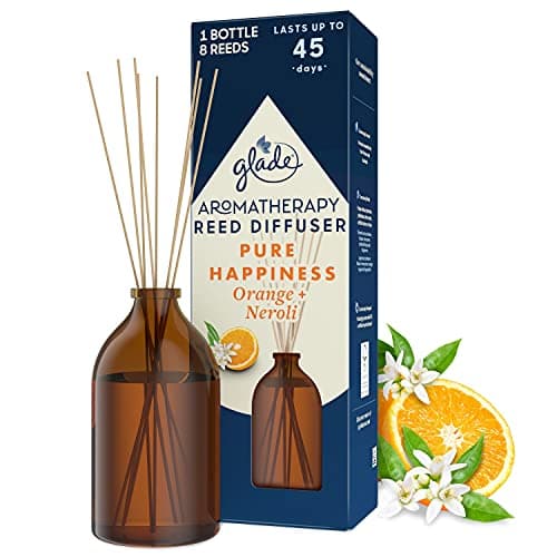 Image of Glade Aromatherapy Reed Diffuser, Home Decor Essential Oils Diffuser Uplifting Fragrance, Pure Happiness with Brazilian Orange & North African Neroli Blossom, 80 ml