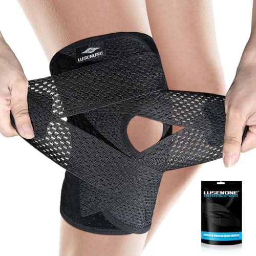 Image of Lusenone Knee Support with Side Stabilizers, Adjustable Knee Brace for Men/Women, Compression knee Brace Support for ligament damage,arthritis,meniscus tear, ACL,MCL,Knee Pain Relief,Running,Sports