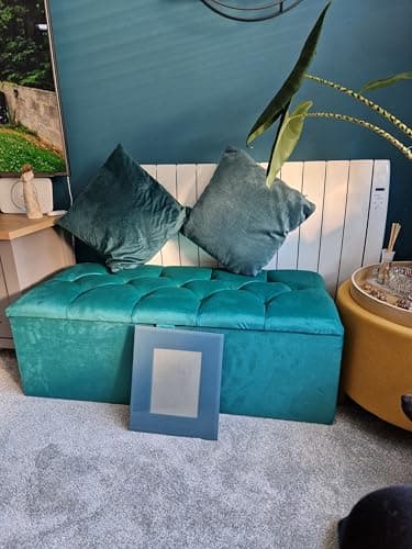 Image of mm08enn Ottoman Storage Blanket Box in Soft Plush Fabric, Multiple Sizes 3ft, 4ft, 4ft6, 5ft and 6ft (Teal, 3ft)