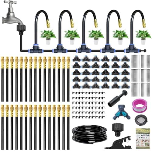 Image of 98Ft/30M Drip Irrigation System Kit, 360° Adjustable Micro Spray Sprinkler Kit, Bendable Automatic Garden Watering System, Nozzle Copper Sprayer Sprinklers, Atomizing System, Greenhouse Accessories
