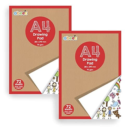 Image of abeec A4 Plain Paper Drawing Pads - 72 Sheet Sketch Book 2 Pack - Arts and Craft Scrap Book Essential for Kids Activity Packs - Colouring Books for Children - Drawing Paper for Children