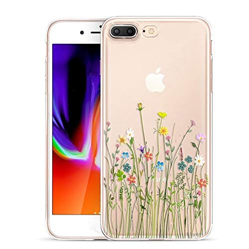 Image of Unov Case Compatible with iPhone 8 Plus iPhone 7 Plus Case Clear with Design Embossed Floral Pattern TPU Soft Bumper Shock Absorption Slim Protective 5.5 Inch (Flower Bouquet)