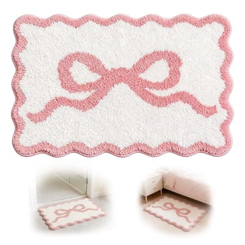 Image of Vexthorion Bow Non-Slip Bath Mat,40 x 60 Cm Non-Slip Super Absorbent Bathroom Mat With Bow Pattern,Machine Washable Rugs For Shower, Bedroom, Kitchen, Doorway, Bathroom Accessories Decor