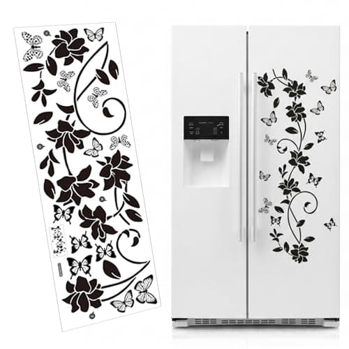 Image of Black Bathroom Wall Stickers Vinyl Self Adhesive Floral Vine Butterfly Design for Mirror Glass Shower Door Home Decor