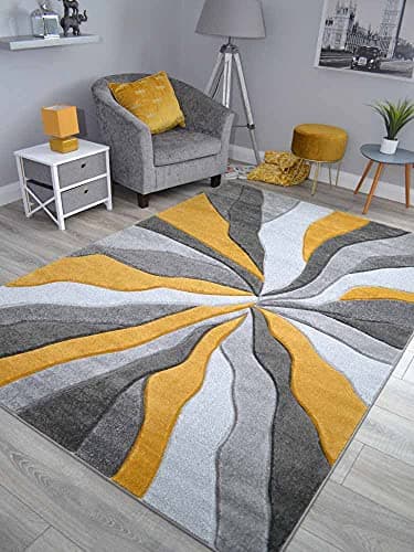 Image of New Hand Carved Ochre Gold Grey Mustard Black Silver Small Extra Large Size House Rugs Cheap (Gold Splinter, 120cm x 170cm)
