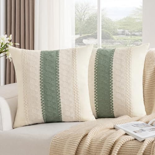 Image of Boho Cushion Covers 50 x 50 cm, Set of 2 Sofa Cotton Cushions Cover with Delicate Linen Crochet Lace, Big Square Decorative Pillow Case for Living Room Bedroom Garden Sofa Couch Armchair Bed Pillow