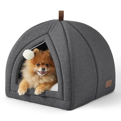 Image of Bedsure Cat Cave Bed Igloo - Large Cat Tent Bed House with Removable Washable Cushion Pillow Foldable Portable Pet Bed,Dark Grey, 44x44x44cm